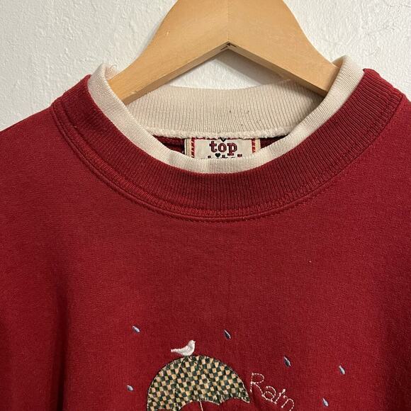 Vintage Top Stitch Grandma Burgundy Wine Sweatshirt Rain or Shine 1X XL Cottage - Picture 4 of 8